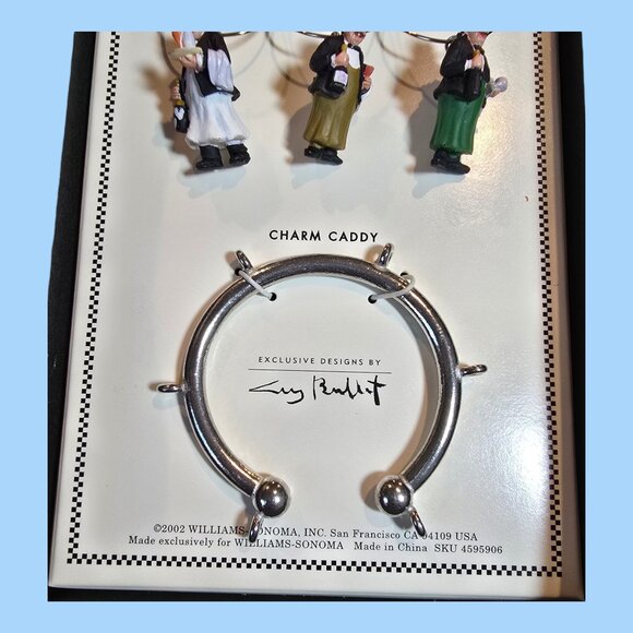 NEW! Williams Sonoma Guy Buffet Les Garçons Wine Charms Set Of 6 w/ Charm Caddy - Picture 5 of 5